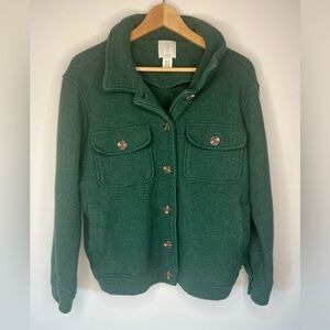 Joie‎ Green Wool Blend Button Front Collared Cropped Green Shacket Size 1X